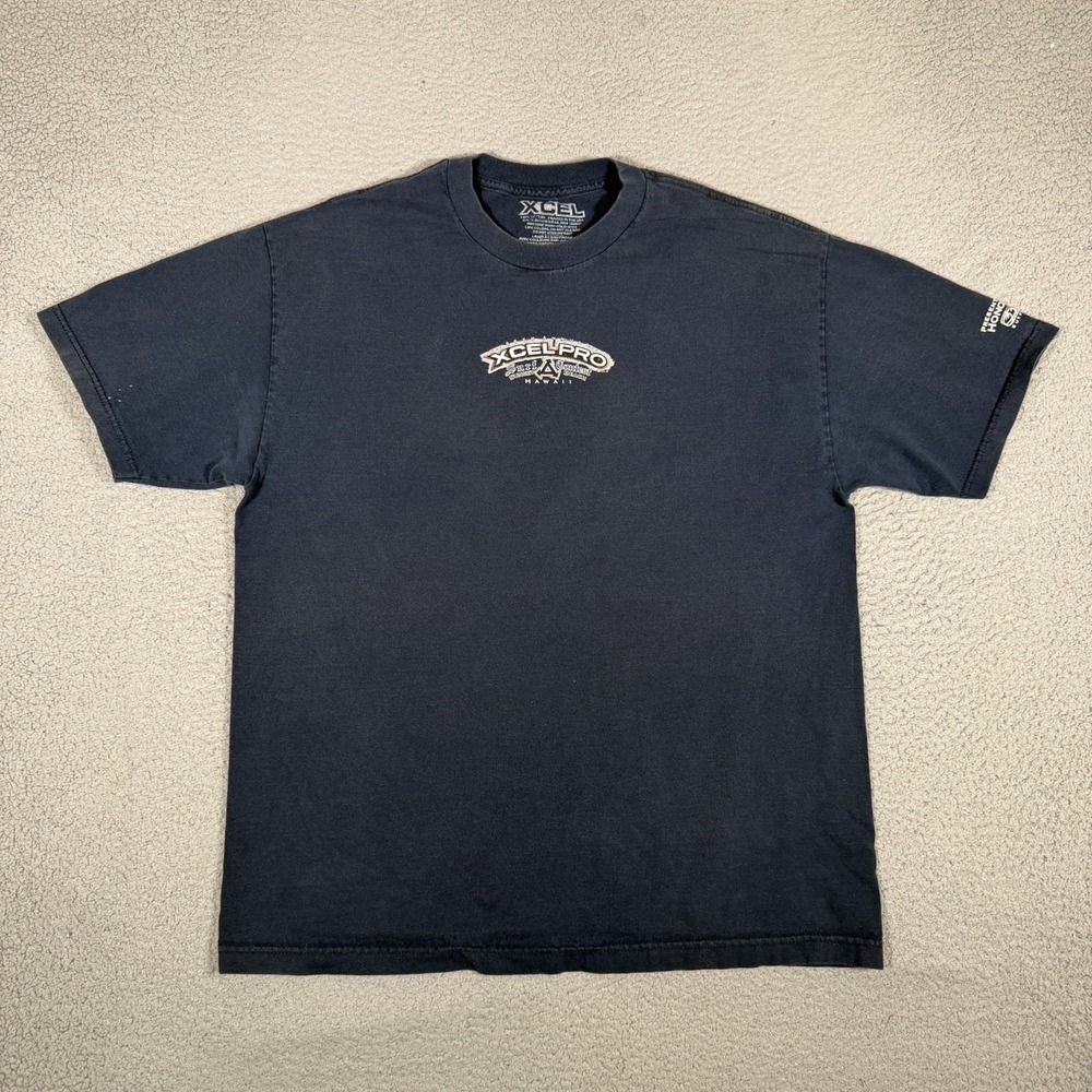 XCEL Pro Shirt Mens XL Blue Graphic Tee Surf Contest Hawaii Sunset Beach Cotton